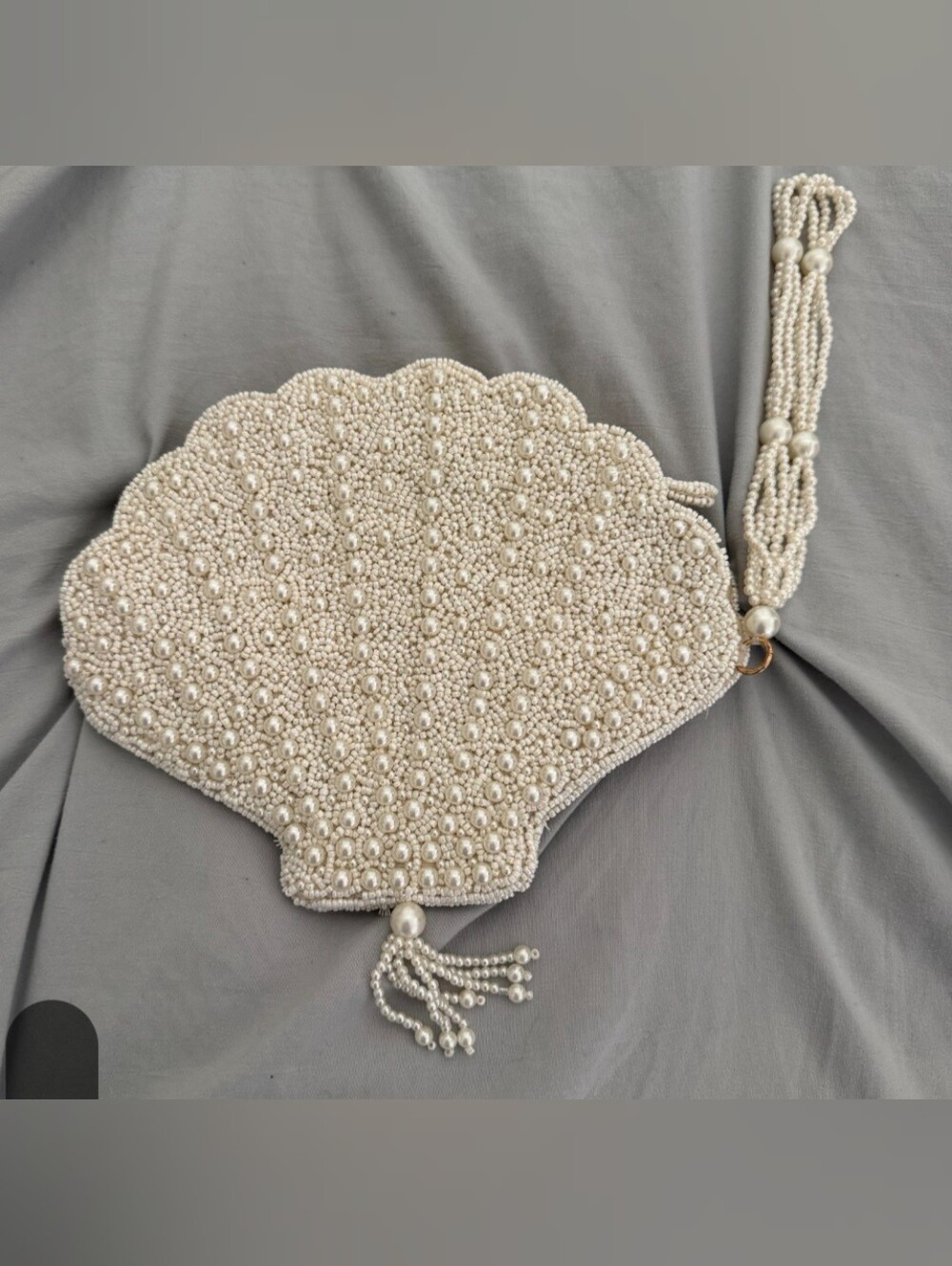 Pearl Beaded Shell Clutch Bag - Ivory Celandine